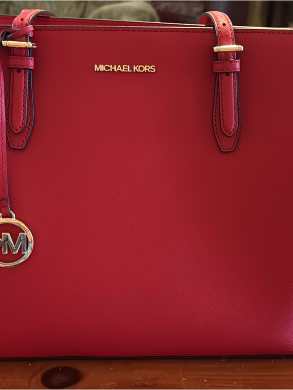 Michael Kors Red Saffiano Leather Tote with Gold Hardware